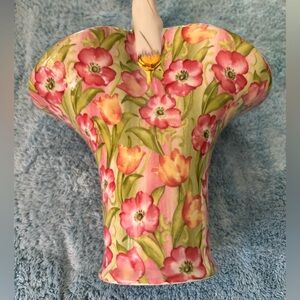 Tulip Poppy Chintz Formalities by Baum Bros.Handle Ceramic Vase,Planter Basket